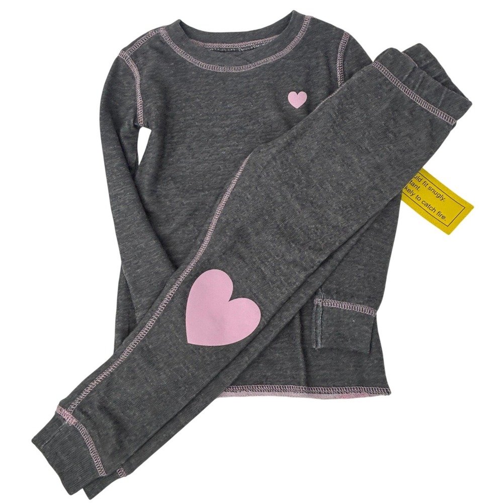 PJ Salvage Kids 2T Pajama Set Grey Pink Hearts Long Sleeve Top Leggings NWT